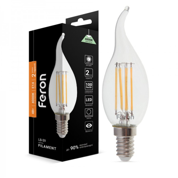 Светодиодная лампа Feron Filament LB-59 4Вт E14 4000K свеча на ветру
