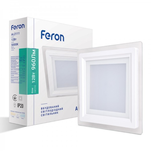 Светодиодный cветильник Feron AL2111 12W 5000K квадрат