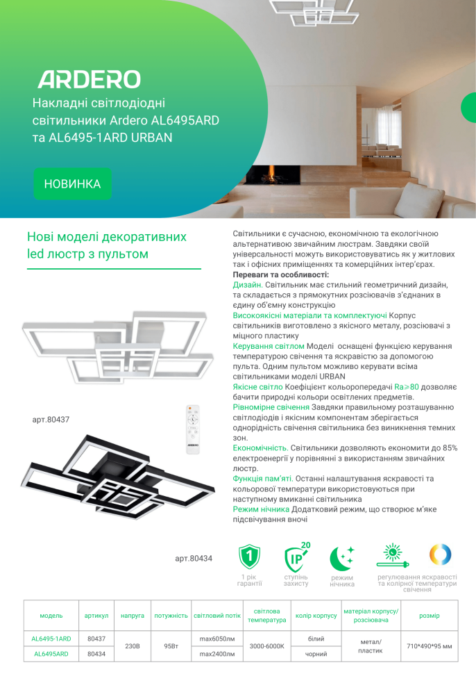 Светодиодный светильник Ardero AL6495-1ARD URBAN W 95Вт белый