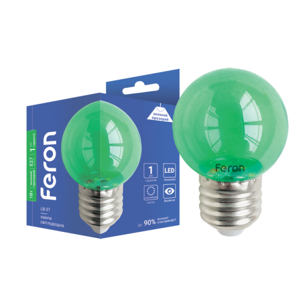 Светодиодная декоративная лампа Feron LB-37 1W E27 зеленая прозрачная