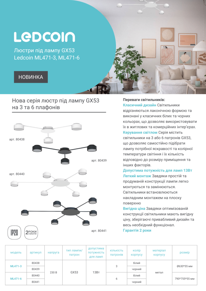 Накладной светильник Ledcoin ML471-3 под лампу белый
