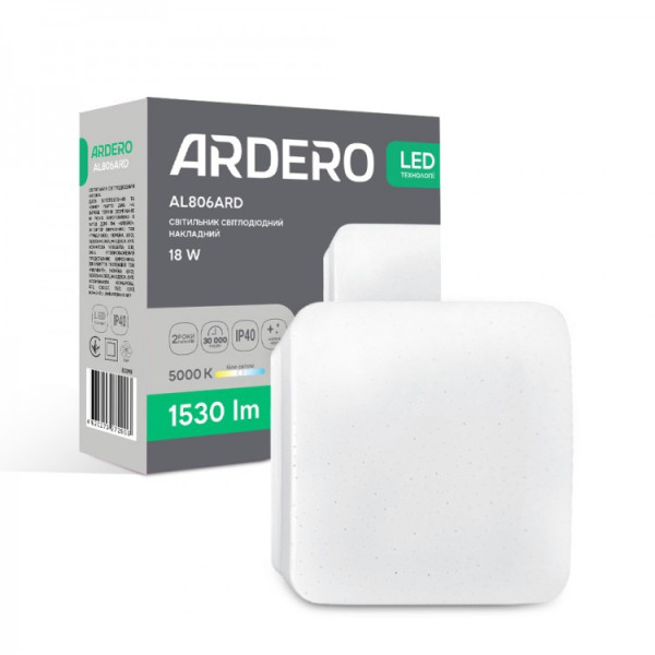 Накладний квадратний світлодіодний світильник Ardero 18Вт 5000К IP40 AL806ARD