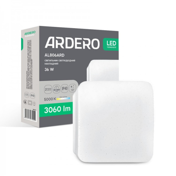 Накладний квадратний світлодіодний світильник Ardero 36Вт 5000К IP40 AL806ARD