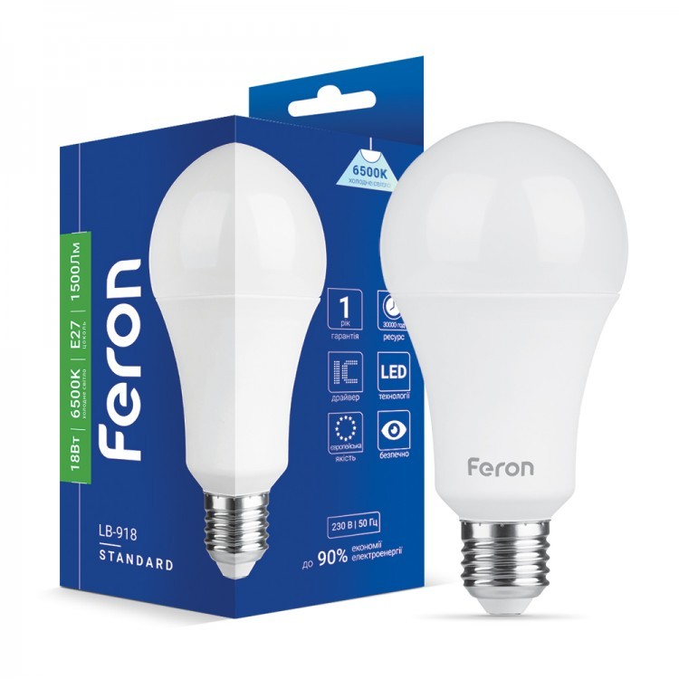 Светодиодная лампа Feron LB-918 A65 18W 6500K E27