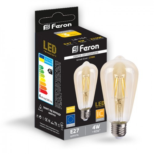 LED лампа Feron LB-764 ST64 золото 4W E27 2700K EDISON