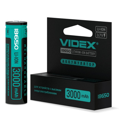 Акумулятор Videx літій-іонний 18650-P (захист) 3000mAh color box/1шт