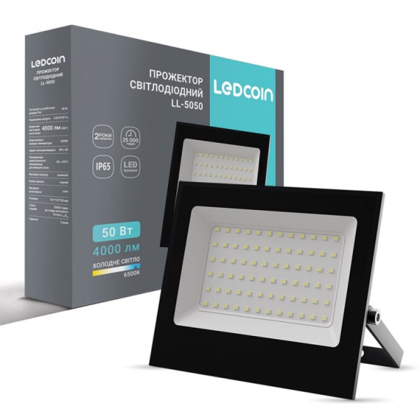Светодиодний прожектор Ledcoin LL-5050 50Вт 6500K черный