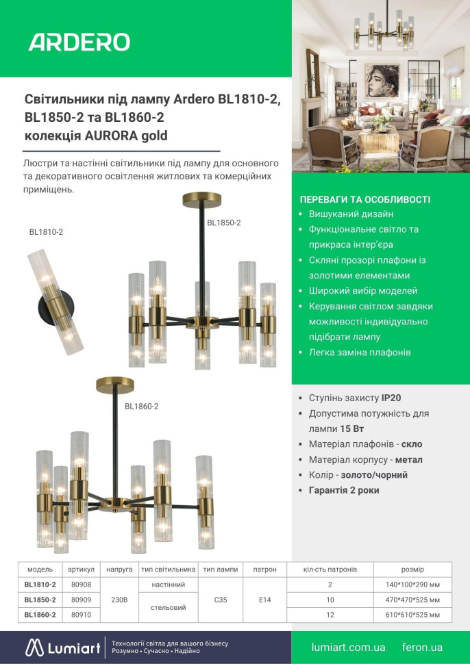 Накладной светильник Ardero BL1844-2 AURORA под лампу черный