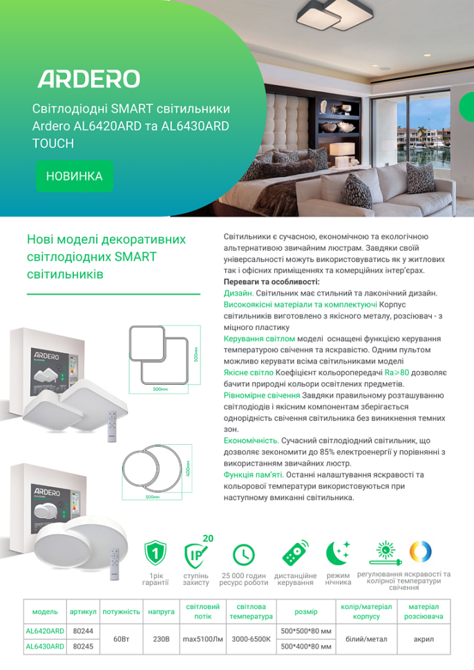 Світлодіодний світильник Ardero AL6430ARD 60W TOUCH R