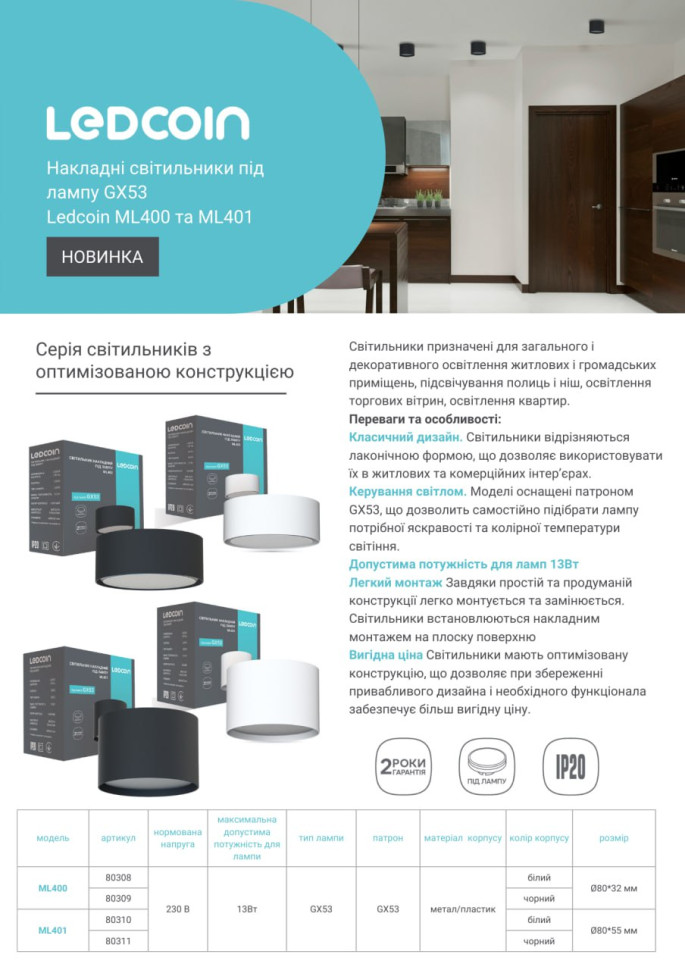 Накладной светильник Ledcoin ML400 под лампу черный