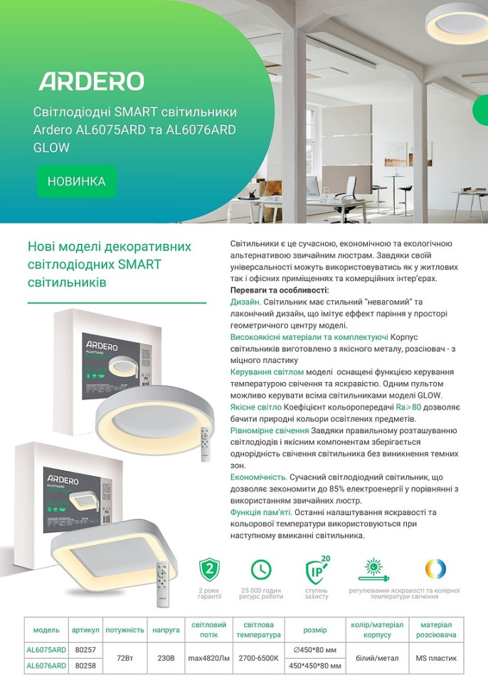 Світлодіодний світильник Ardero AL6076ARD 72W GLOW