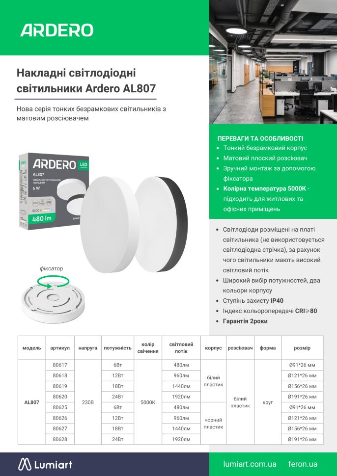 Светодиодный накладной светильник Ardero AL807 24Вт 5000K черный